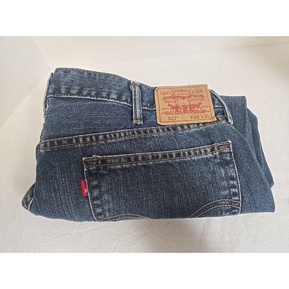 Levi's 527 Jeans Men's 38x30 Medium Wash Blue Denim Slim Bootcut Whiskering - Picture 7 of 7